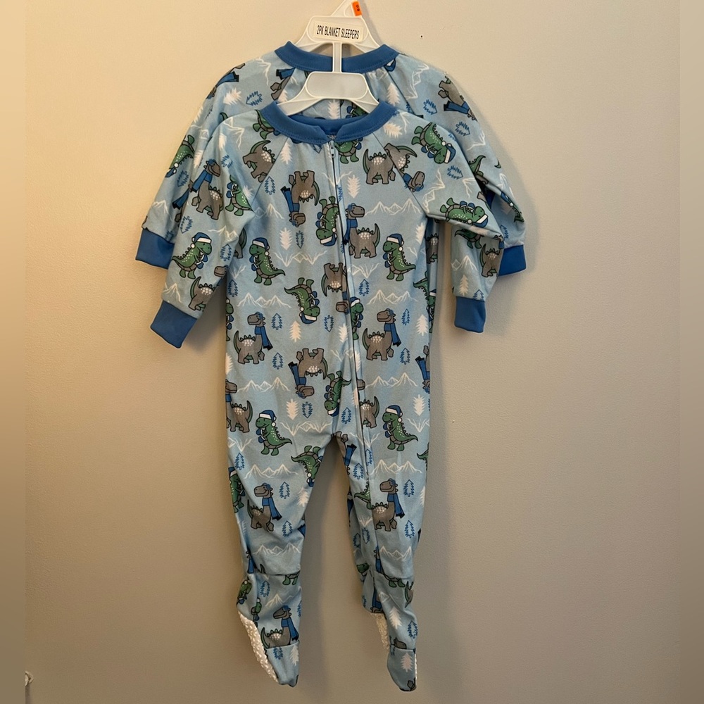 Mon Petit Boy 2 Pack Winter Dinosaur Blanket Sleepers Size 12M NWT